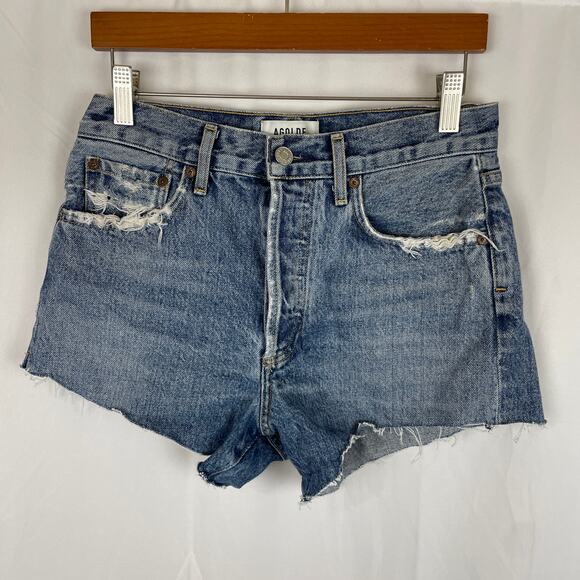 Agolde Reese Blue Denim Jean Short Button Fly 3.5" Inseam A9002-1206 Size 25 - Picture 1 of 9